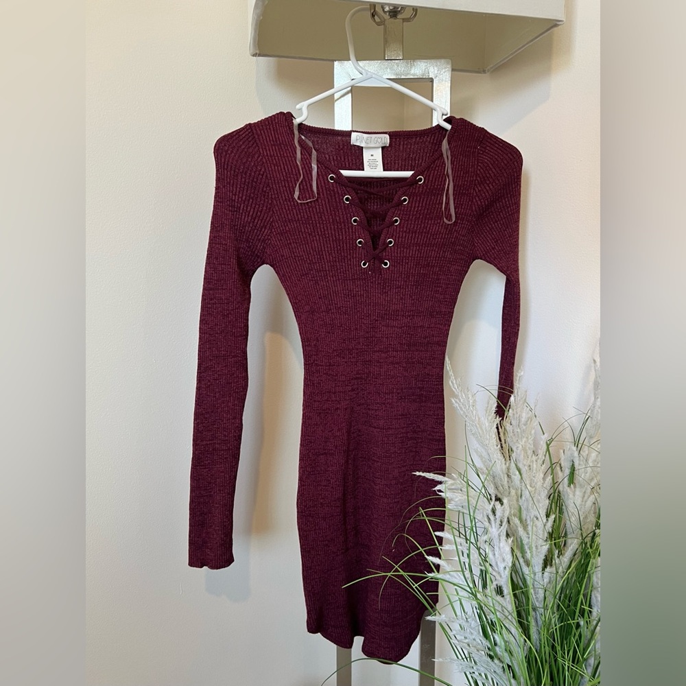 Magenta planet gold long sleeve mini dress